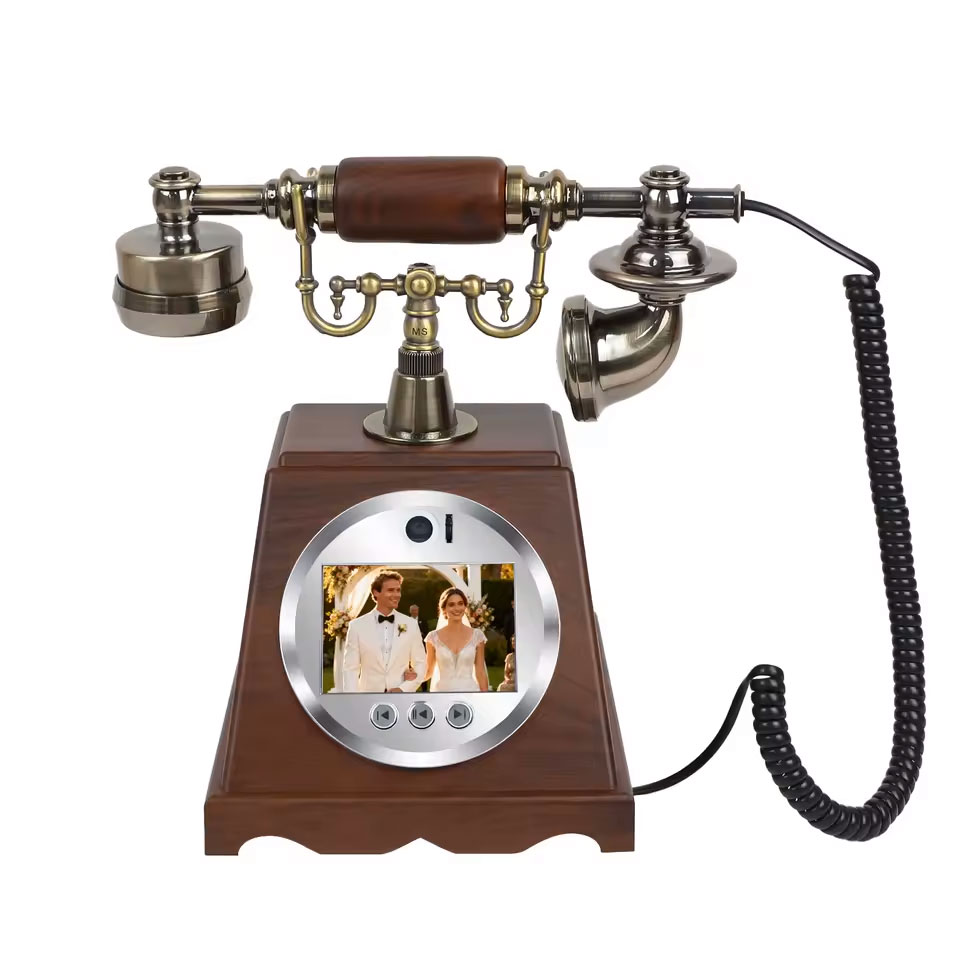 Telefonos videó vendégkönyv régies telefon barna színben