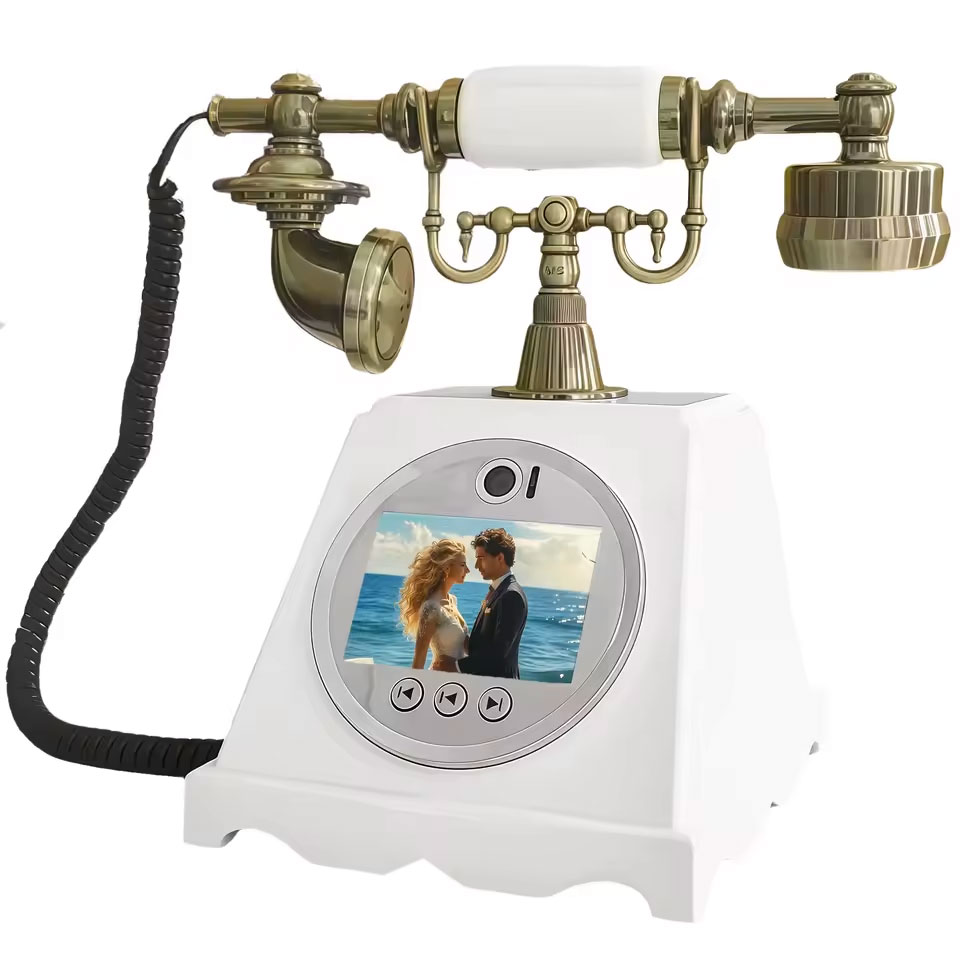 Telefonos videó vendégkönyv régies telefon fehér színben