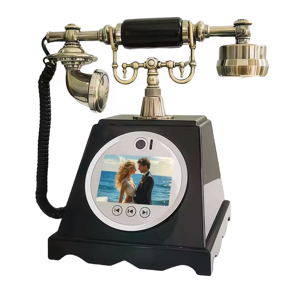 Telefonos videó vendégkönyv régies telefon fekete színben